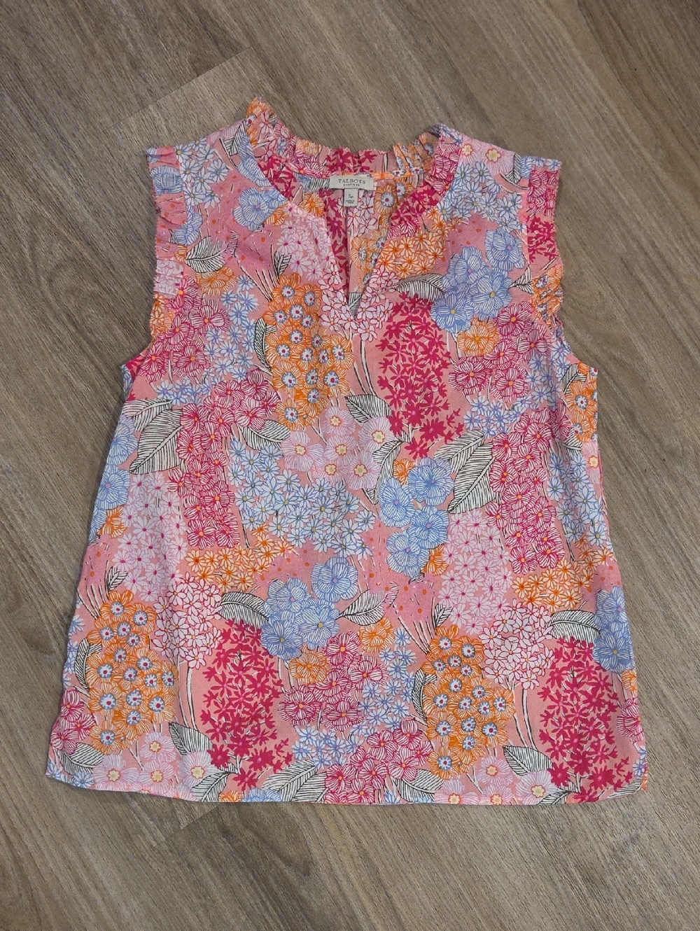 Talbots Floral Patchwork Sleeveless Top Pink, Orange & Blue Size Small Petite